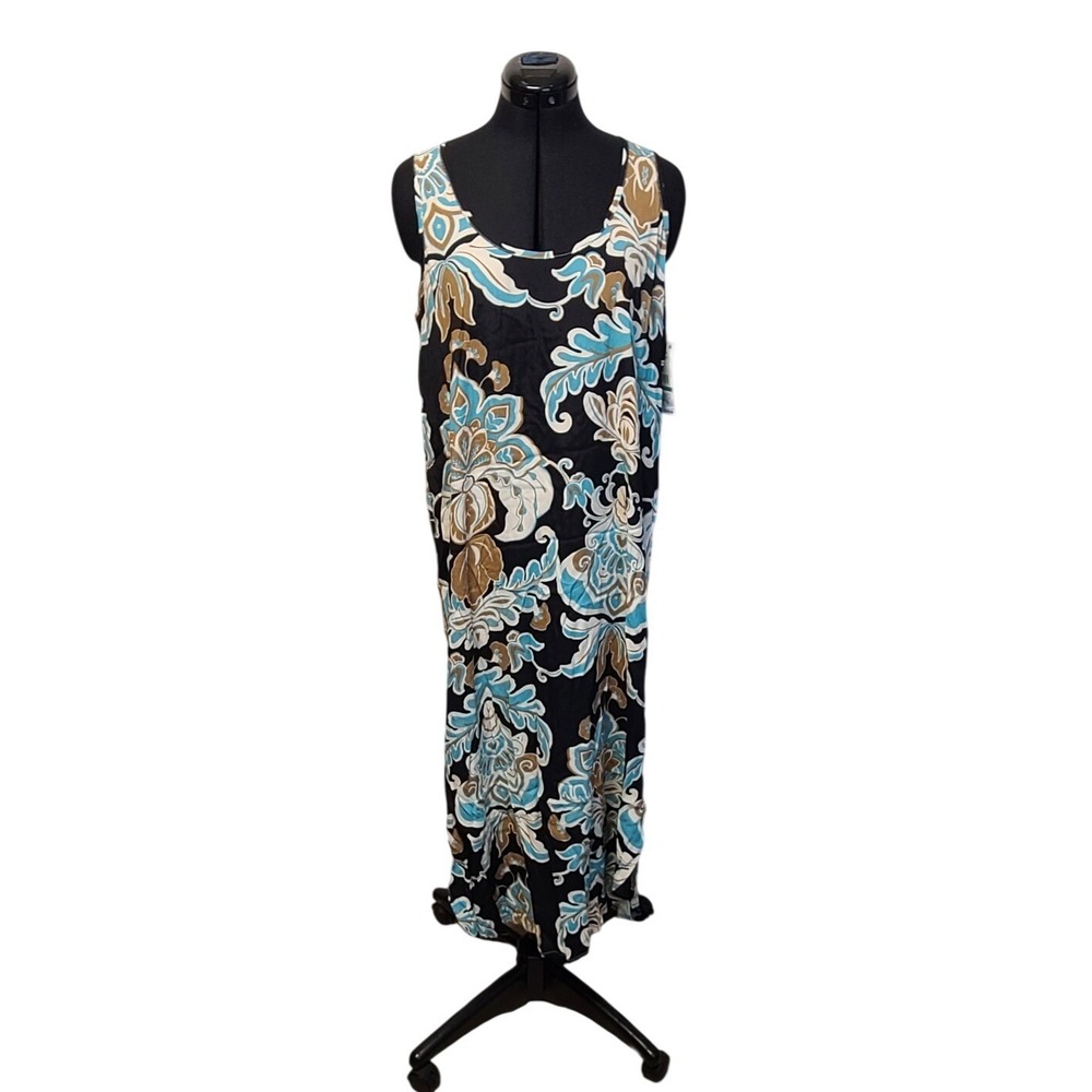 Karen Kane‎ Aquamarine Tank Dress Large NWT Damask Floral Maxi Viscose